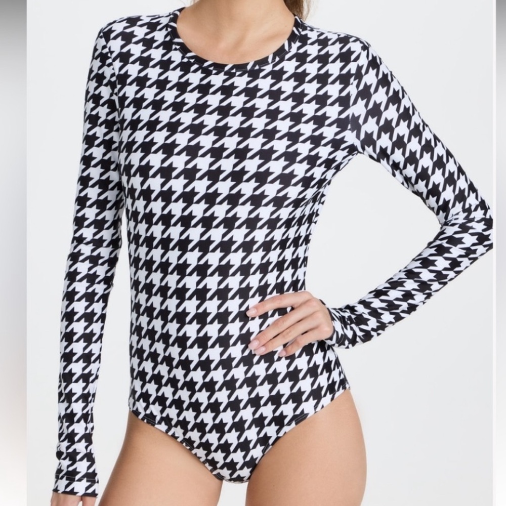 Cover Houndstooth Long Sleeve Bathing Suit